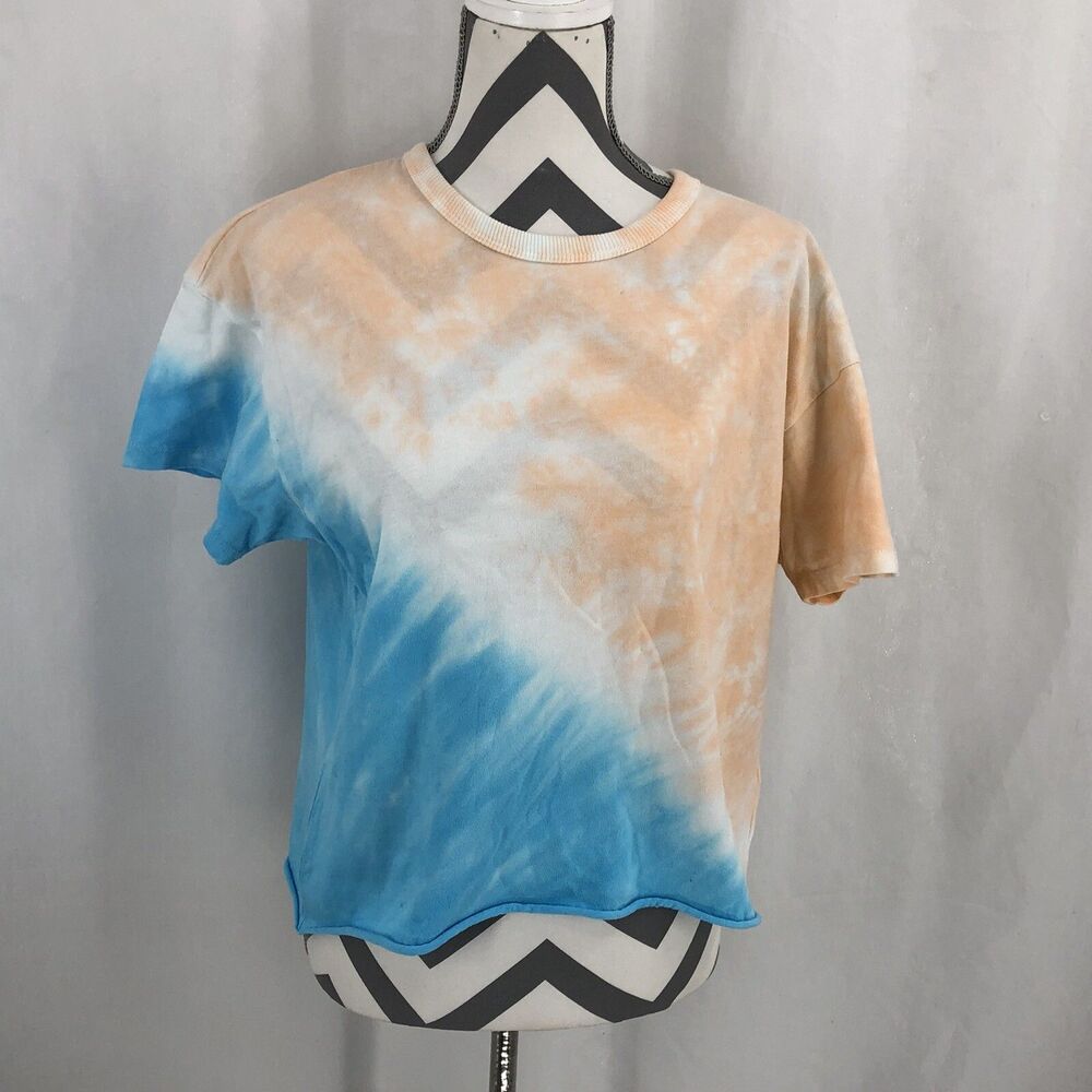 Abound Orange Blue Tie Dye Short Sleeve Crewneck Cropped Ahirt RK450918MI Small